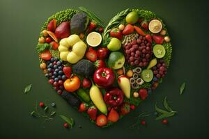 AI generated Charming Heart shaped fruits and vegetables. Generate Ai photo