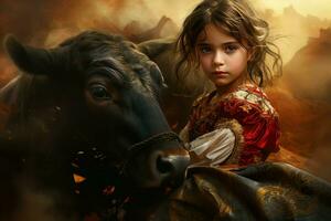 AI generated Bullfighter child bull. Generate Ai photo