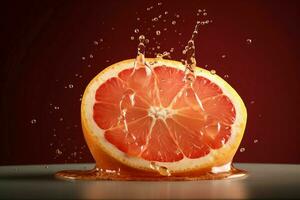 AI generated Grapefruit slice with water splashes. Generate ai photo
