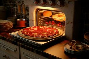 AI generated Sizzling Kitchen oven pizza. Generate Ai photo