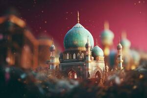 AI generated Islamic mosque with blurred sparkling background. Generate ai photo