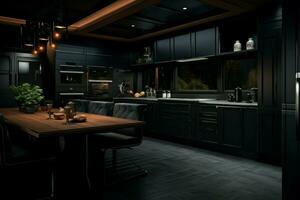 AI generated Foreboding Kitchen dark interior. Generate Ai photo