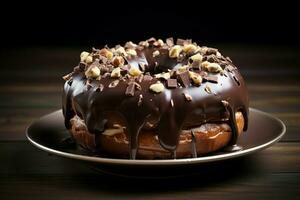 ai generado atractivo grande chocolate rosquilla. generar ai foto