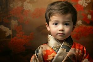 ai generado pequeño pequeño chico kimono. generar ai foto