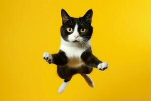 AI generated Eye-catching Jumping cat background. Generate Ai photo