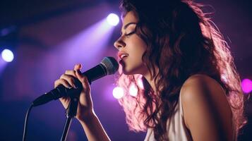 AI generated Singer at a concert with a microphone in her hands photo