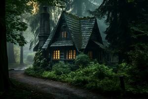 AI generated Idyllic Forest little cottage. Generate Ai photo