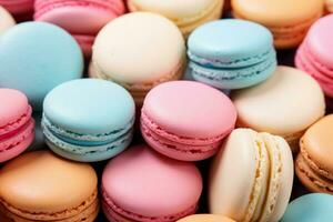 AI generated Tantalizing Colorful macarons background. Generate Ai photo