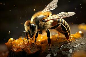 AI generated Buzzing Macro bee drops. Generate Ai photo