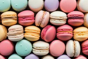 AI generated Whimsical Colorful macarons background. Generate Ai photo