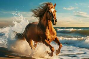 AI generated Carefree Horse galloping seaside. Generate Ai photo