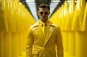 AI generated Man wearing yellow latex. Generate ai photo