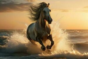 AI generated Powerful Horse galloping seaside. Generate Ai photo