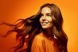 AI generated Beautiful girl wearing orange shirt. Generate ai photo