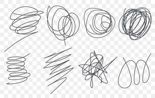 Marker drawn scribble vector set. Childish drawing. Hand draws calligraphy swirls. Curly brush strokes, marker scrawls as graphic design elements set