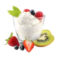 AI generated Whipped Cream Bowl with Strawberries on Transparent background - Ai Generated png