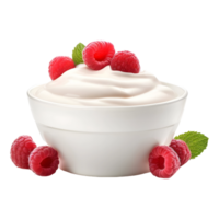 AI generated Whipped Cream Bowl with Strawberries on Transparent background - Ai Generated png