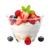 ai généré fouetté crème bol avec des fraises sur transparent Contexte - ai généré png