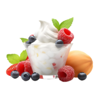 AI generated Whipped Cream Bowl with Strawberries on Transparent background - Ai Generated png