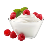 ai généré fouetté crème bol avec des fraises sur transparent Contexte - ai généré png