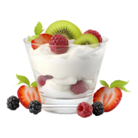 AI generated Whipped Cream Bowl with Strawberries on Transparent background - Ai Generated png