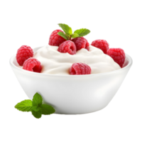 AI generated Whipped Cream Bowl with Strawberries on Transparent background - Ai Generated png