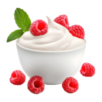 ai généré fouetté crème bol avec des fraises sur transparent Contexte - ai généré png