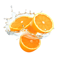 AI generated Fresh Oranges Pieces in Air with Water Splashes on Transparent background - Ai Generated png