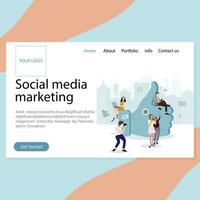 SMM service landing page. Promotion in social media, increase followers consumers and likes. Development and promotion business in social media network with modern tools smm. Vector illustration