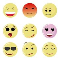 sonrisa conjunto rostro, contento amarillo emoción, emoticon expresión. vector emoji estado animico triste, facial felicidad reír, mensaje social, red, chateando mensajería emocional comentario, ilustración sonriente para charla