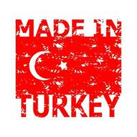 Made in turkey rubber stamp. Texture Turkish flag. Turkey produce stamp, label made in turkey for post seal grunge, quality vector insignia, manufacture and fabricated badge print illustration