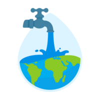 Faucet with water drops falling on the earth Water resource conservation concept png