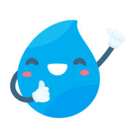 Cute water drop cartoon characters in various poses Providing knowledge to reduce water use png