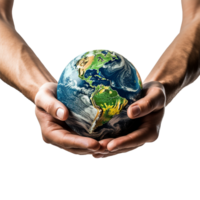 AI generated Hands holding earth isolated on transparent background png