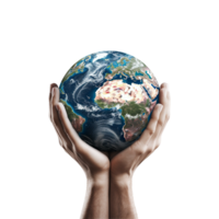 AI generated Hands holding earth isolated on transparent background png