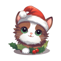 ai gegenereerd schattig Kerstmis kat illustratie, de kerstman kat sticker, pastel schattig kleuren, pot, katje, Kerstmis dieren, winter, vakantie, generatief ai pro PNG