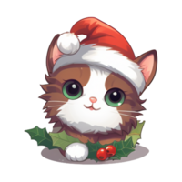 AI generated Cute Christmas cat illustration, Santa cat Sticker, pastel cute colors, kitty, kitten, Christmas animals, winter, holidays, generative ai Pro PNG