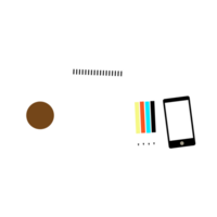a notebook, phone, coffee cup and other items on a transparent background png