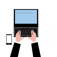 hands typing on a laptop computer, phone and tablet png