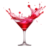 ai generato generativo ai, png rosso Martini cocktail nel bicchiere con spruzzi e gocce