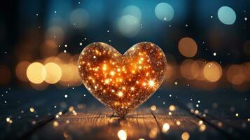 AI generated glowing heart shape Magical lights and spiral threads are ready on star glitter backgrounds, neon hearts, bright and exciting bokeh overlays. Soft bokeh and glowing glowing hearts photo