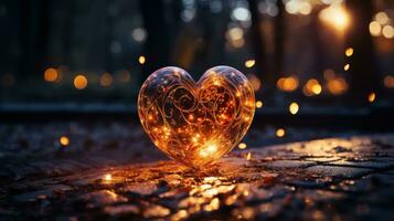 AI generated glowing heart shape Magical lights and spiral threads are ready on star glitter backgrounds, neon hearts, bright and exciting bokeh overlays. Soft bokeh and glowing glowing hearts photo