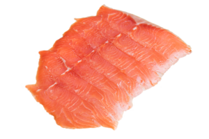 Fish isolate. Macro photo of salmon cut into thin slices. png