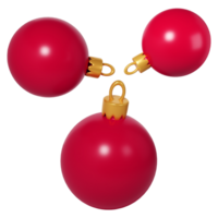 3d rendering three red Christmas balls icon. Realistic spheres for winter holidays. Toy for fir tree. Illustration for web design, greeting card, invitation png
