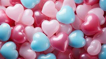 AI generated Romantic Heart Balloon on red and Blue and Pink Background Top View photo