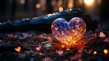 AI generated glowing heart shape Magical lights and spiral threads are ready on star glitter backgrounds, neon hearts, bright and exciting bokeh overlays. Soft bokeh and glowing glowing hearts photo