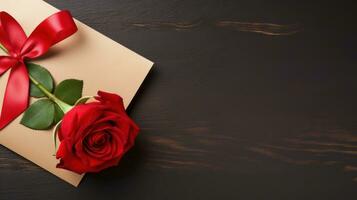 AI generated Red Roses and Invitation Card Romantic Close-Up photo