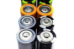 Salt and alkaline batteries, source of energy for portable technology. AAA and AA batteries photo