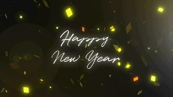 Happy New year light shine particles bokeh loop able on black background, holiday congratulation greeting party happy new year, celebration concept.4K background. video