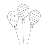 Hand drawn festive air balloon with pattern. Outline doodle vector black and white illustration isolated on a white background